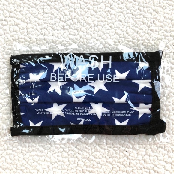 🔴 5 for $10 ONE Zenana Star Print Blue Face Mask - Picture 3 of 8
